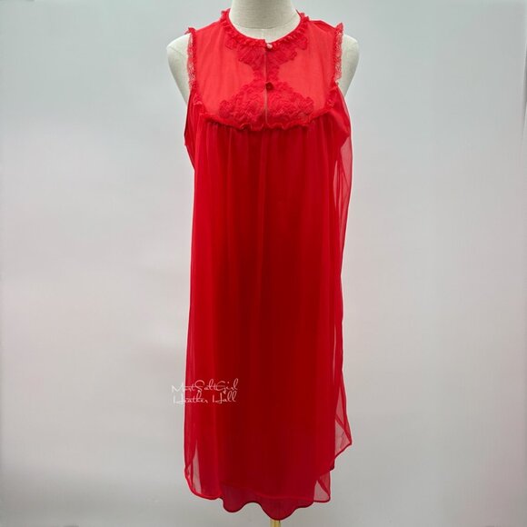 Vintage JCPenney Gaymode Red Nylon Sleeveless Nightgown with Lace Details - Picture 1 of 5
